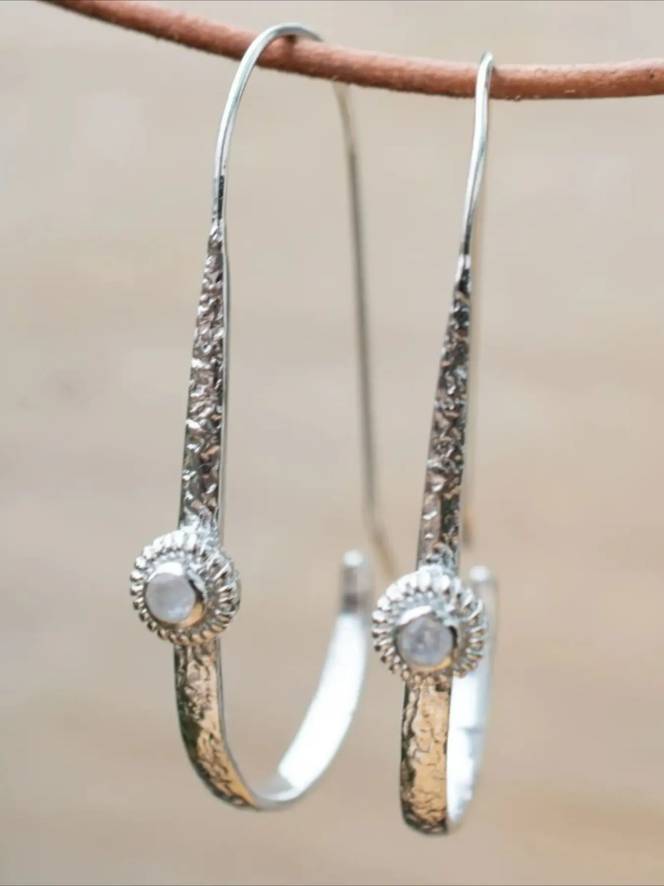 Handmade Hammered Silver Color Hoop Earrings for Women, Cubic Zirconia Dangle, Dangling Earrings, Boho Tribal Style, All-Seasons Accessories Gift, CZ Earrings, Bohemian Earrings