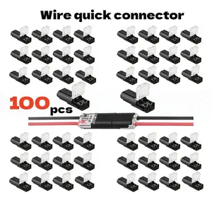 100pcs Double-Wire Plug-in Connector Led Light Strip Connectors 2 Pin, Led Strip Lights Connectors Low Voltage Wire Connector with Locking Buckle, Fast Connect Plugs Led Connectors for Strip Lights