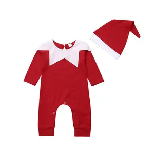 Newborn Baby Boy Girl Christmas Outfit Xmas Elf Costumes Santa Claus Long Sleeve Romper with Santa Hat Infant Girl Outfits