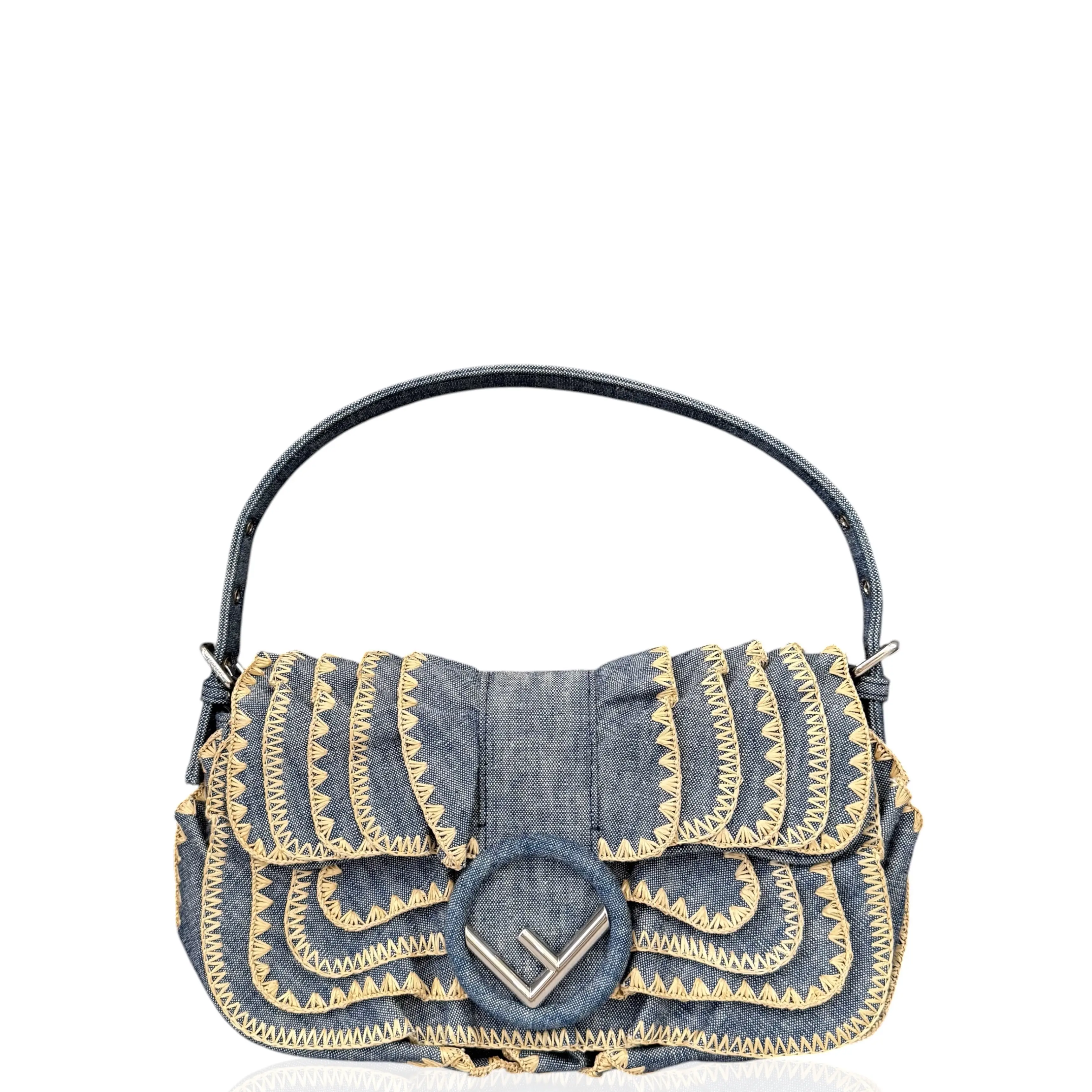 Pre-owned FENDI Leather tote bags Denim Handbag Denim Blue (kc042426c6)