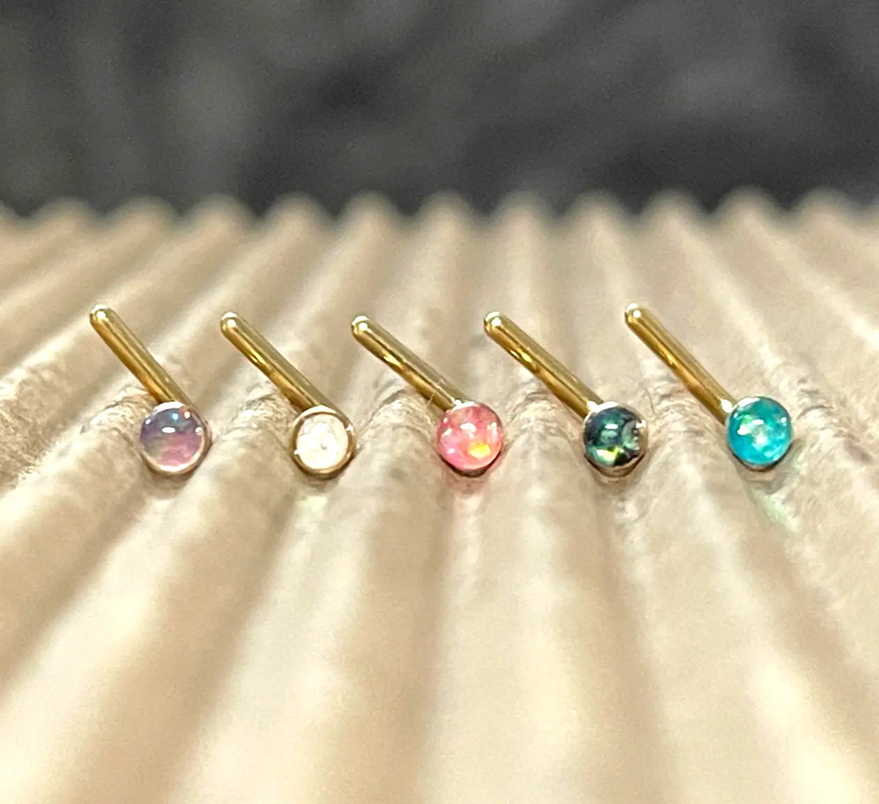 1pc Opal Sparkle L-Bend Gold Plated Nose Ring 316L Steel Body Jewelry