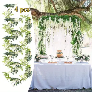 4pcs 6.6ft Artificial Wisteria Garland | for Home Garden, Outdoor Ceremony, Wedding Arch, and Spring Summer Decorations, Wedding Decorations, Decorative Garland