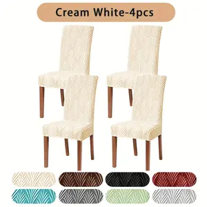 Waterproof Dining Room Chair Covers Set of 4/6 Cream White Stretch Fit Parsons Chairs Slipcovers Protector Removable Washable for Kitchen