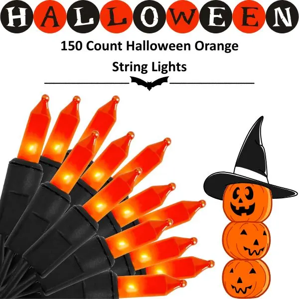 150 Count Halloween Orange String Lights, 33FT Black Wire Incandescent Mini Lights UL Certified, Connectable Indoor Outdoor Patio Tree Party Home Decorations