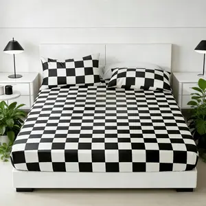 Classic Checkered Print Bedding Set, 3 Piece Includes 1 Fitted Sheet and 2 Pillowcases, Comfortable Bedroom Sheets, Ideal Gift, Bedsheet Sets