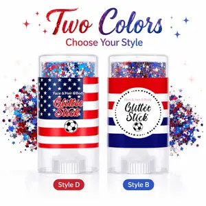 Red/White/Blue glitter stick for face, body, and hair; patriotic star sparkle makeup for Independence Day (July 4); easy-to-apply glitter for game day, party, and festival looks