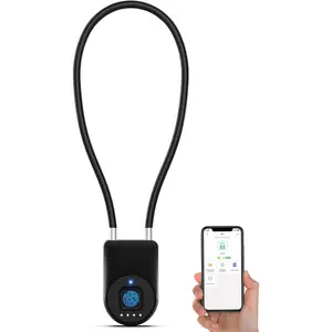 Fingerprint  Lock,  14" Long Shackle Small Padlock, Keyless Entry Biometric    Combination Pad Lock for Gate Outdoor Fence Fridge Cabinet Locker Pool  - Black