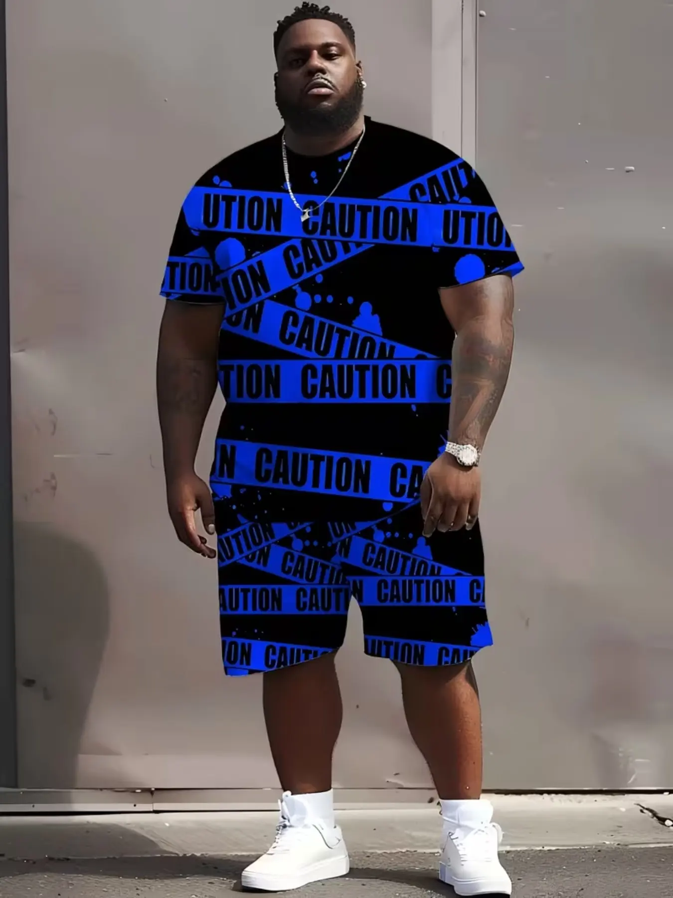 Men's Streetwear Set, Outfits, Reflective Tape Print, Men's T-Shirt and Shorts, Summer Casual Sports Wear, Breathable, Large Size Suit, Loose Fit, Menswear