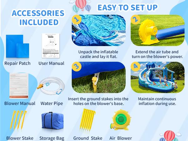 Inflatable Water Slide Water Park, Store Wet Dry Combo Water Slide Water Slide Backyard Party Summer Splash Fun Inflatable Water Slide  Bigger Splash Pool Bouncy Castle with Blower for Indoor & Outdoor