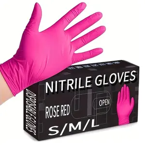 Disposable Nitrile Gloves, Rose Butyl Rubber, 100/50/20 Pairs, Household Kitchen Gloves, Kitchen Dishwashing, Bathroom Cleaning, Waterproof Non-Slip