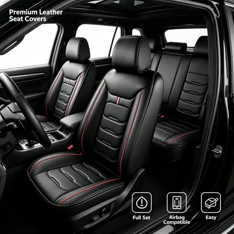 Pickup Car 5 Seat Covers PU Leather Front Rear Cushion Pad Protector Mat , Universal Fits For Ford F150 F250 F350 F450 Chevrolet Silverado GMC 1500 2500HD 3500HD Toyota Tundra 2008-2024 Toyota Tacoma Dodge Ram 1500 2009-2023 2500 3500, Car Accessories