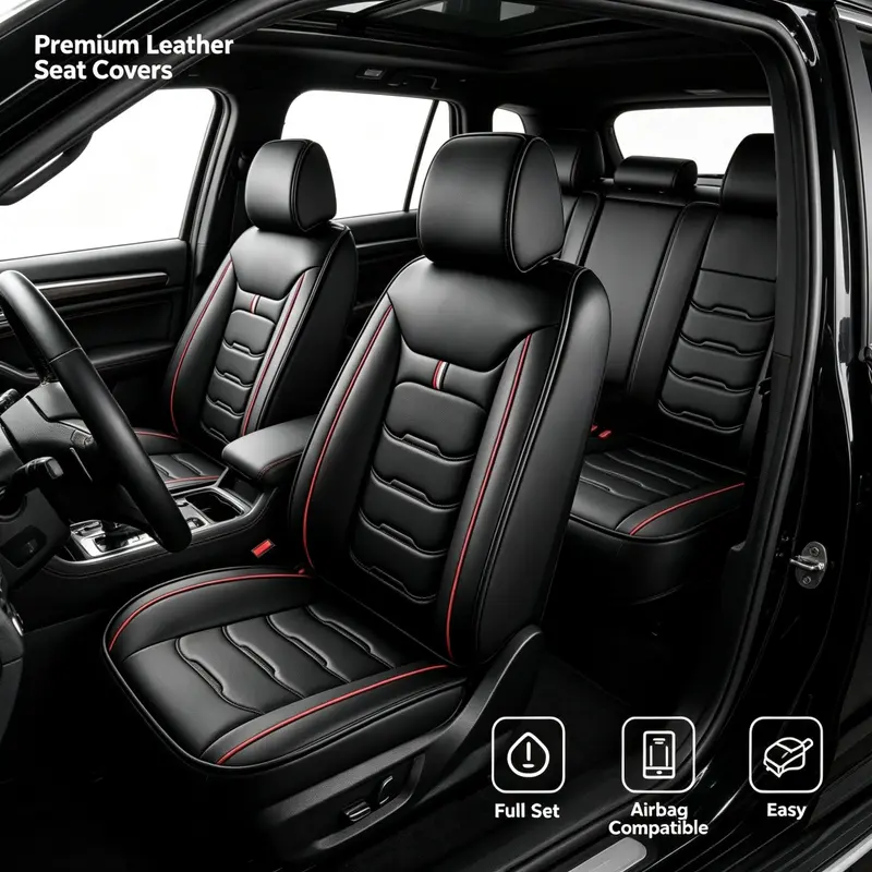 Pickup Car 5 Seat Covers PU Leather Front Rear Cushion Pad Protector Mat , Universal Fits For Ford F150 F250 F350 F450 Chevrolet Silverado GMC 1500 2500HD 3500HD Toyota Tundra 2008-2024 Toyota Tacoma Dodge Ram 1500 2009-2023 2500 3500, Car Accessories