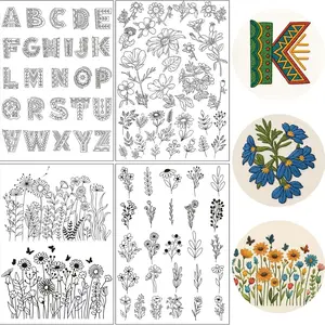 Floral Water Soluble Embroidery Patterns, 50/100Pcs Stick and Stitch Embroidery Paper, Wash Away Alphabet Transfers, Embroidery Alphabets, DIY Hand Sewing Kits for Beginners, Gift for Handmade Lovers