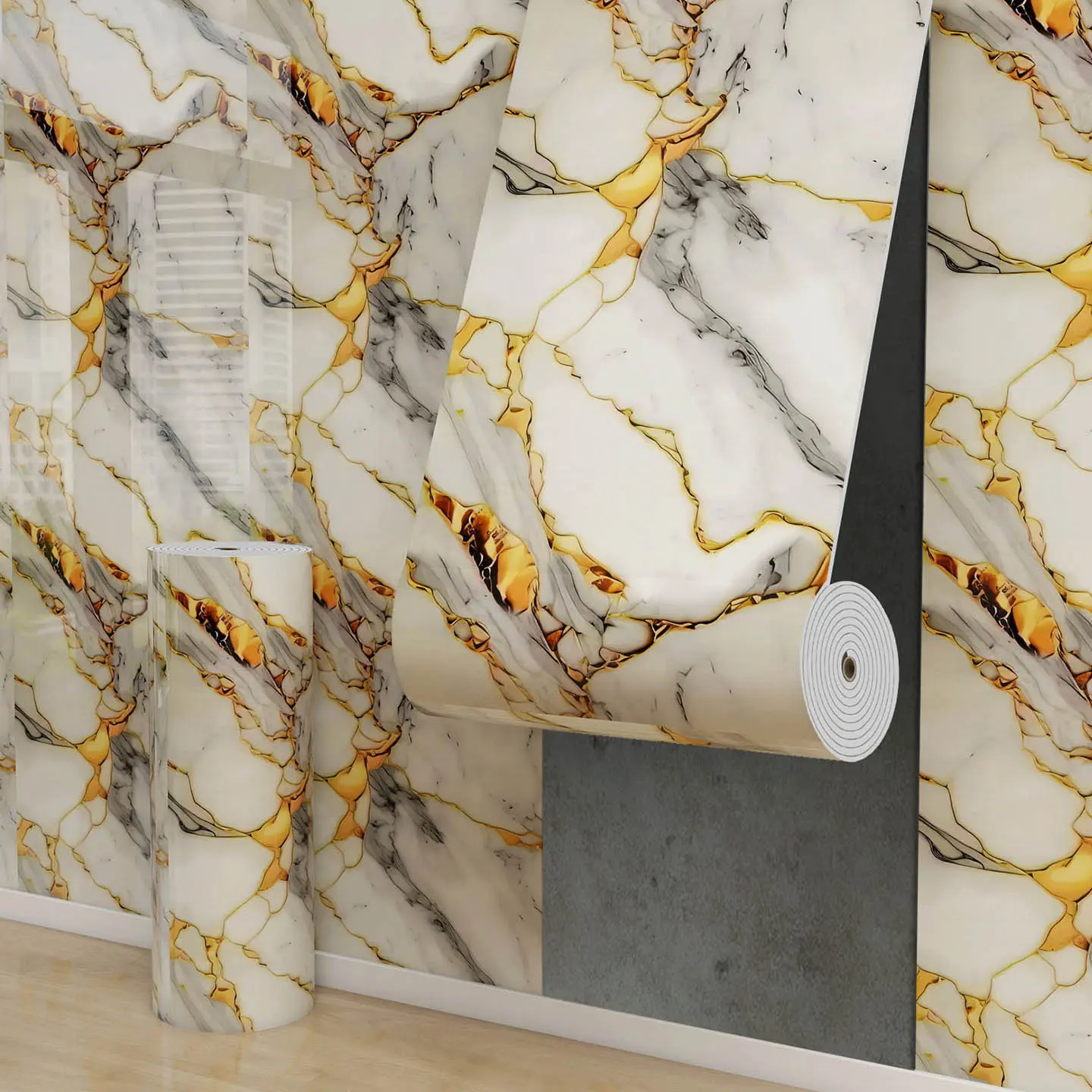 Aozey Marble Wall Sticker Roll, Self-Adhesive Wallpaper, Sticky Wallpaper Peel And Stick, Peel And Stick Wallpaper For Bathroom, Detachable Vinyl, Kitchen & Bathroom Countertops, Interior Walls, Marble Backsplash Wallpaper