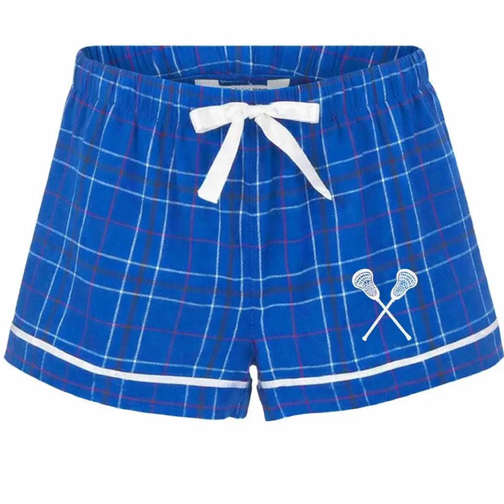 Women's Lacrosse Print Cotton Flannel Shorts, Relaxed Fit Lounge Bottoms with a Satin Drawcord, Piping & 3-Inch Graded Inseam, Comfy, Ladies, Leg, Plaid Print, Piped Edges, 100% Cotton Flannel, Piped Legs, Drawstring Tie, Casual, Love, Multi-Size, Loose-F