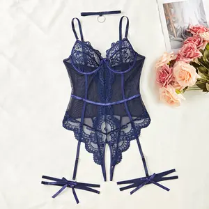 Women's Sexy Bodysuit with Crotchless Design (Bodysuit + Thigh Rings *2 + Neck Ring), Christmas Lingerie, Valentine's Day Gift, Couple's Costume, Homewear, Sleepwear Set Womenswear Basic woman lace teddy  altgirl silk pijama lenceria sexi mujer