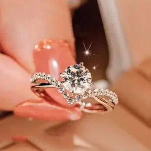 Elegant Twisted Band Ring With Sparkly Round Zirconia – Luxury Engagement Wedding Ring For Women, Romantic Anniversary Gift