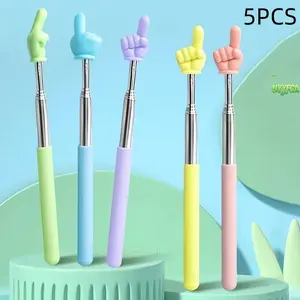 5pcs Cute Finger Shaped Retractable Pointer Stick, Macaron Color Telescopic Stainless Steel Presentation Stick, Portable Durable Stylish, Ideal for Classroom Whiteboard, Office Meeting, Blackboard Teaching And Training Sessions Summervibes