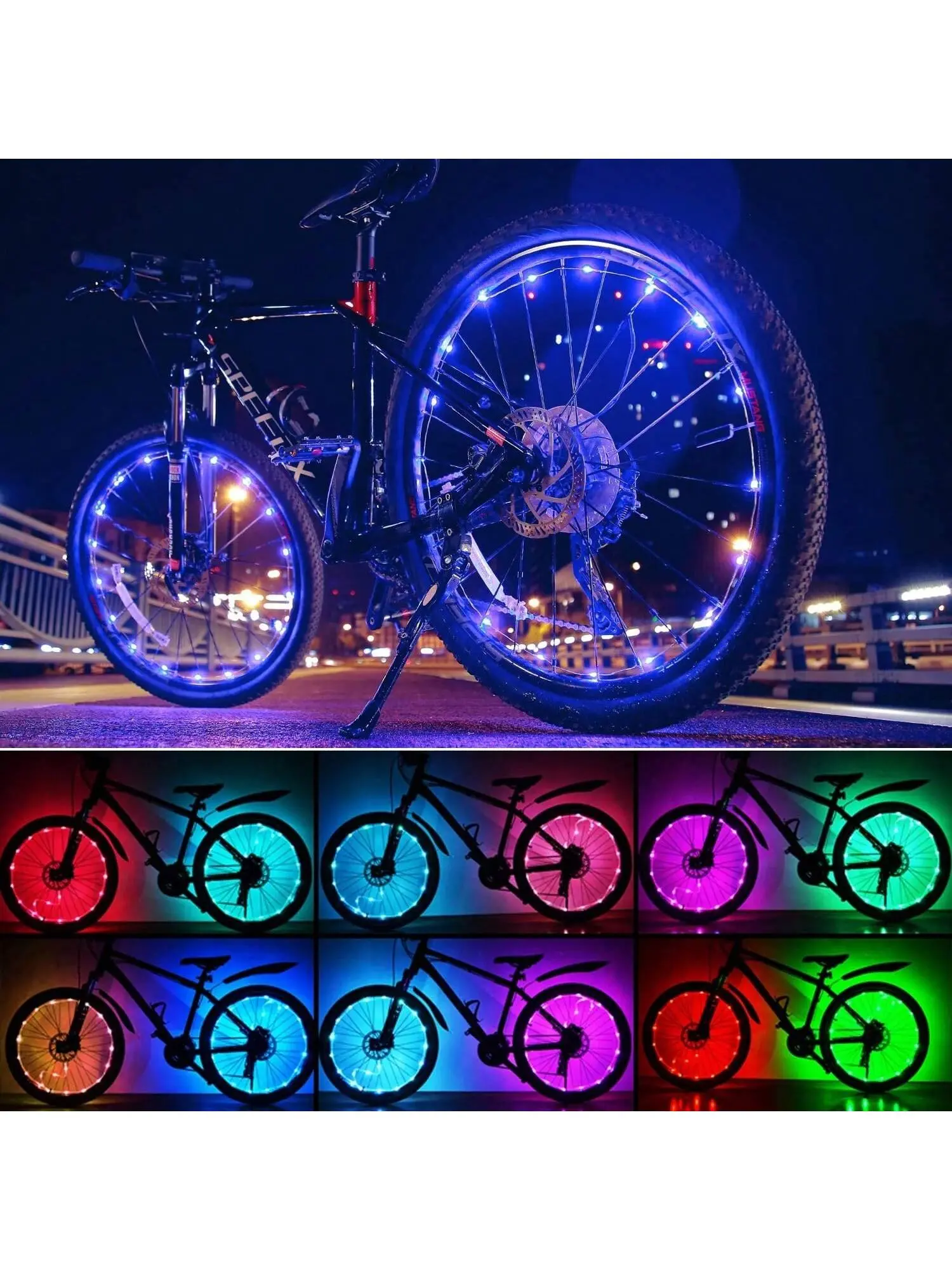 Bike Wheel Lights, Bike Tire Lights Christmas Decorations Colors 7 In 1,Safety At Night,Waterproof LED Bike Lights For Wheels Outdoor Cycling Accessories Bicycle Accessories