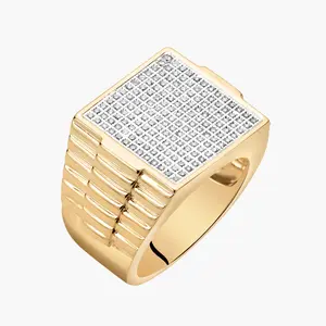 Men's Ribbed Square Iced Design Statement Ring Daily Birthday Anniversary Male Chunky Big