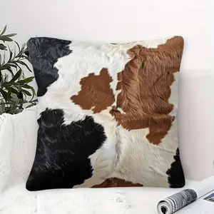 Cowhide Print Throw Pillow, Home Textile, Creative Decorative Cushion featuring Black, White and Brown Fur Patterns, 45cm Square Size, Contains Pillow Core, Soft Plush Feel for Home Decor, Perfect for Modern Rustic Themes