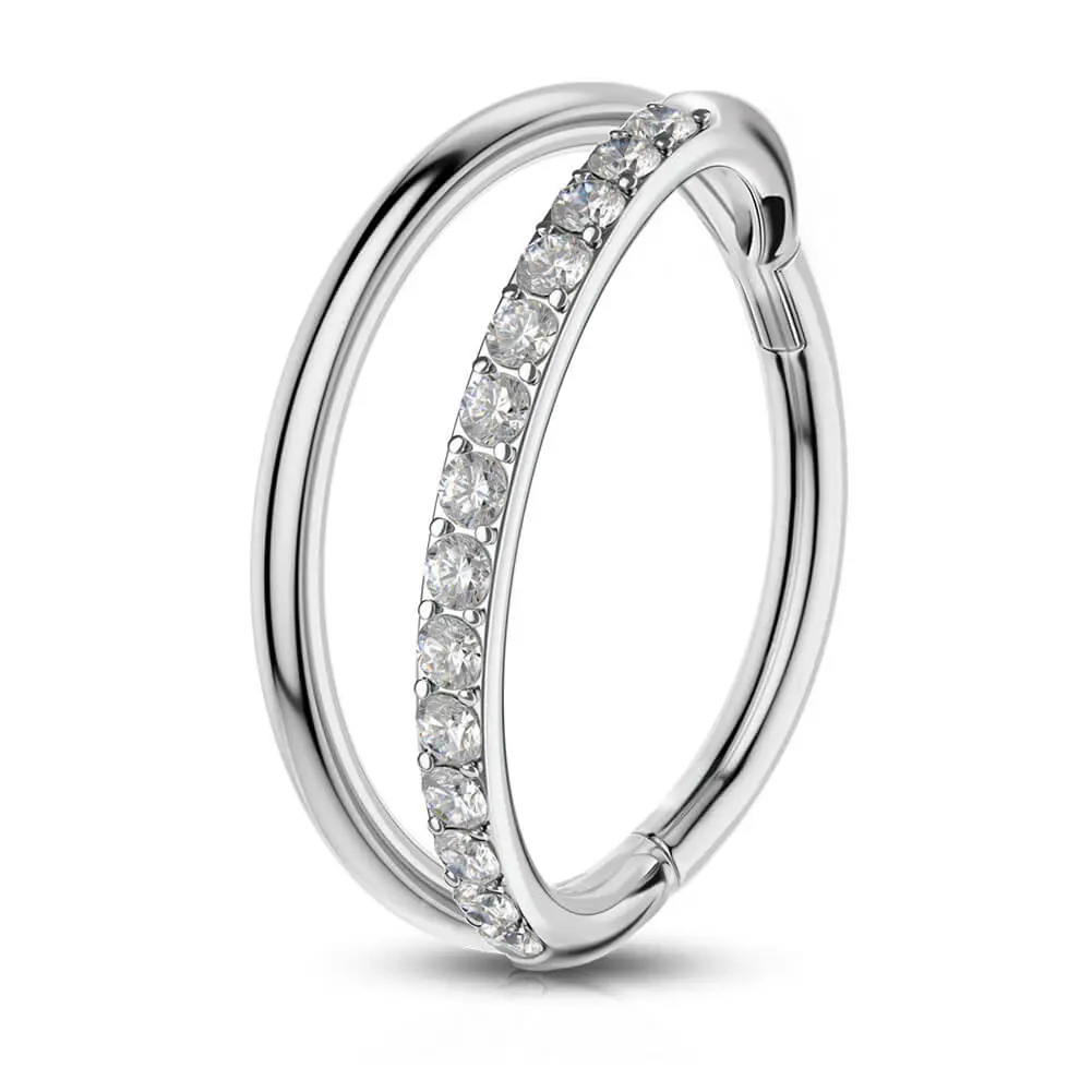 Oufer Titanium 20G/18G Double Hoop Hinged Nostril Ring Segment Septum Helix Conch Piercing Rings 6mm 8mm 10mm 12mm For Women Party, Cubic Zirconia, Nose Ring, Helix Pierced Ring