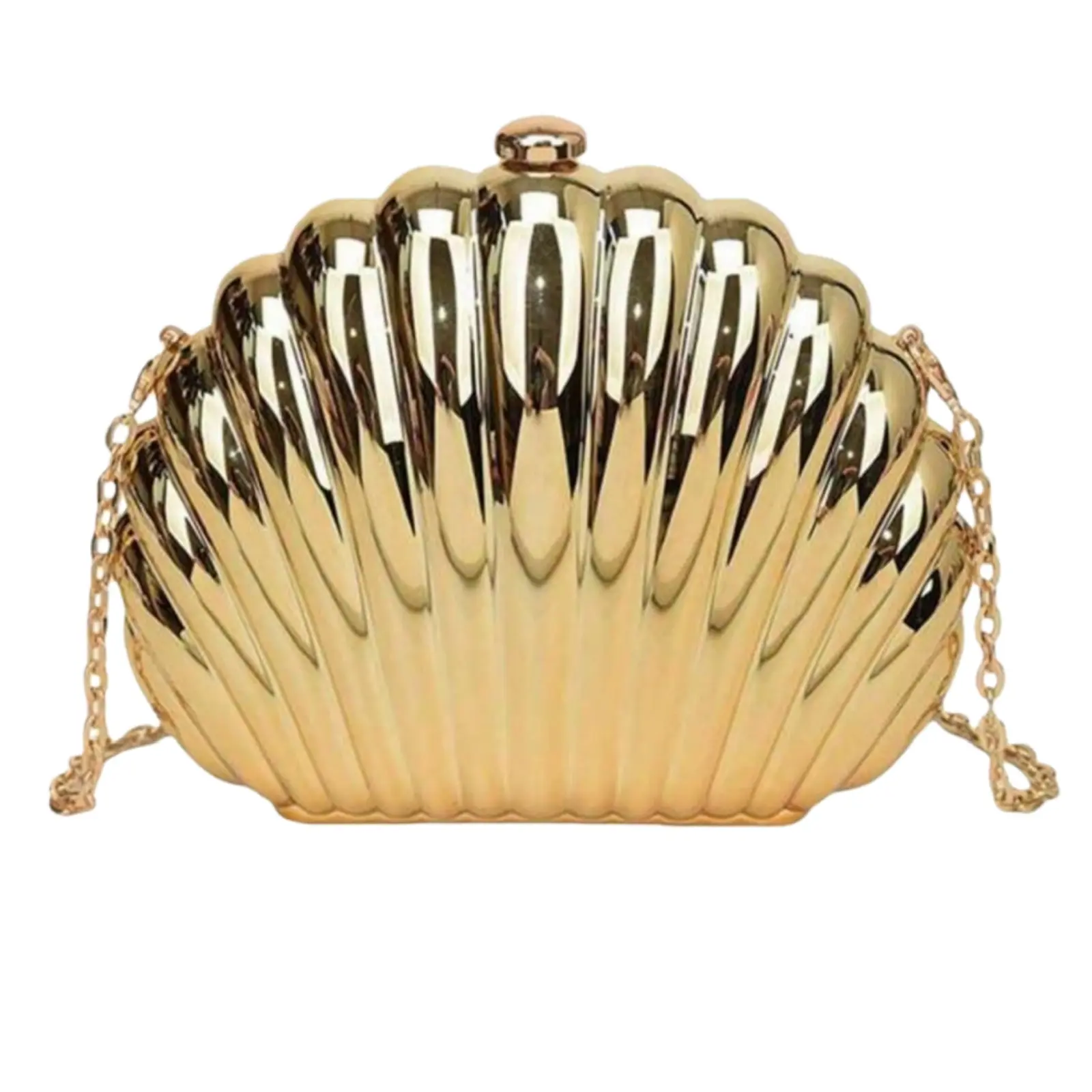 Shell-Shaped Metal Clutch Purse, Elegant Vintage Shoulder Bag with Laser Finish & Convertible Chain Strap for Parties, Weddings & Dinners, Chain Strap Clutch, Elegant Stylish Purse, Fashionable Versatile Purse