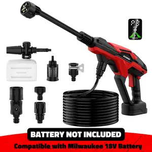 Cordless Pressure Washer for Milwaukee 18V Battery, 800 PSI Portable Handheld Power Washer with Brushless Motor, All-Metal Triple Plunger Pump Body, 6-in-1 Nozzle, 3-Level Adjustable, Suitable for Car Yard Fence Wall Cleaning (Battery Not Included)