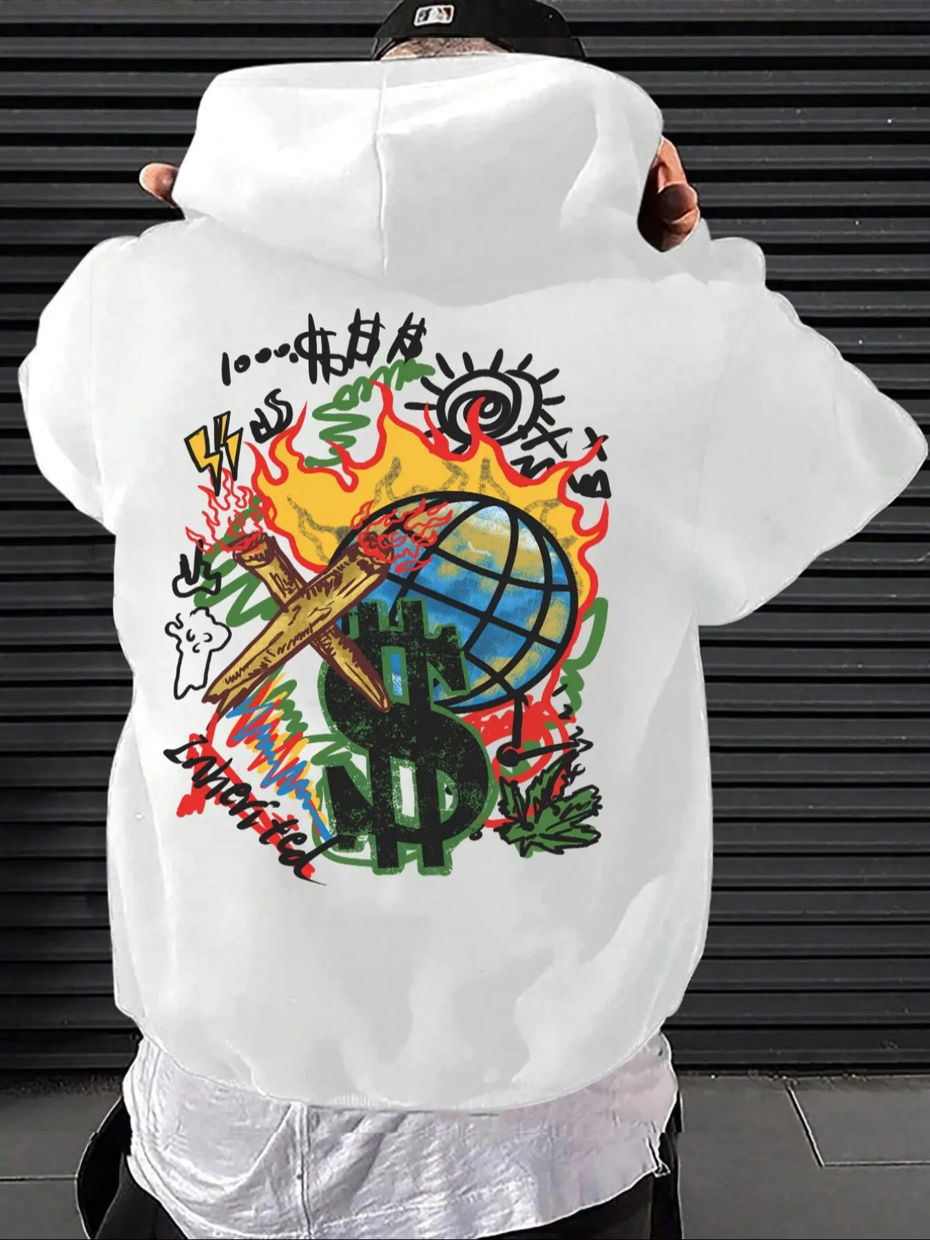 Men's Cartoon & Letter Print Drop Shoulder Thermal Lined Hoodie, Graphic Print Hoodie, Fashion Casual Regular Fit Drawstring Pocket Hooded Sweatshirt for Daily Holiday Outdoor Wear, Men Clothes for Fall & Winter, Drawstring Pocket Hoodies
