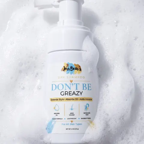 JerrBear's Don't Be Greazy Dry Shampoo - 4 oz, Oil-Absorbing, Volume-Boosting, Hairstyle-Extending Formula for All Hair Types, Men and Women, Volumizing, Travel-Friendly, Haircare