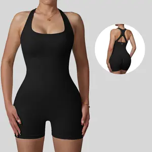 OQQfitness Womenswear Workout Jumpsuits Seamless Yoga Gym Short Bottom Rompers Sexy Racerback Overalls