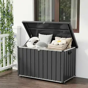 120 Gallon Outdoor Metal Storage Box, Waterproof Steel Deck Box with Lockable Soft-Close Lid, Dual Gas Struts, Wheels, Handles, Large Patio Cushion Tool Pool Storage, Brown,49.02"l x 23.62"w x 27.95"h