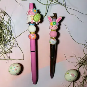 Easter Beaded Pens with Adorable Bunny and Gnome Designs Perfect for Spring Stationery set of 2