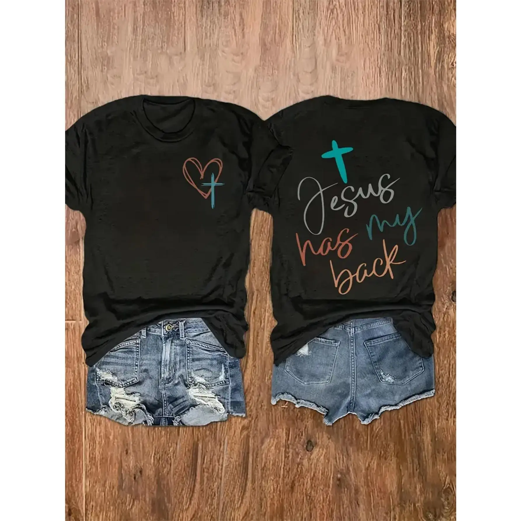 Monogram Print, Women'S Casual Short-Sleeved Crew Neck T-Shirt, Breathable Soft Fabric, Perfect for Vacation, 2025 Women'S Summer Wear Loose Clothes