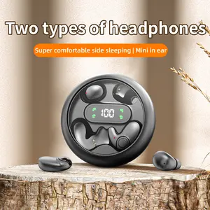 Mini 4-in-1 Bluetooth earphones, wireless 5.4, ultra long battery life, low latency, fast connection, LED display screen, stereo sound quality, USB charging, interchangeable sleep Earbud, suitable for sleep Audio Headset