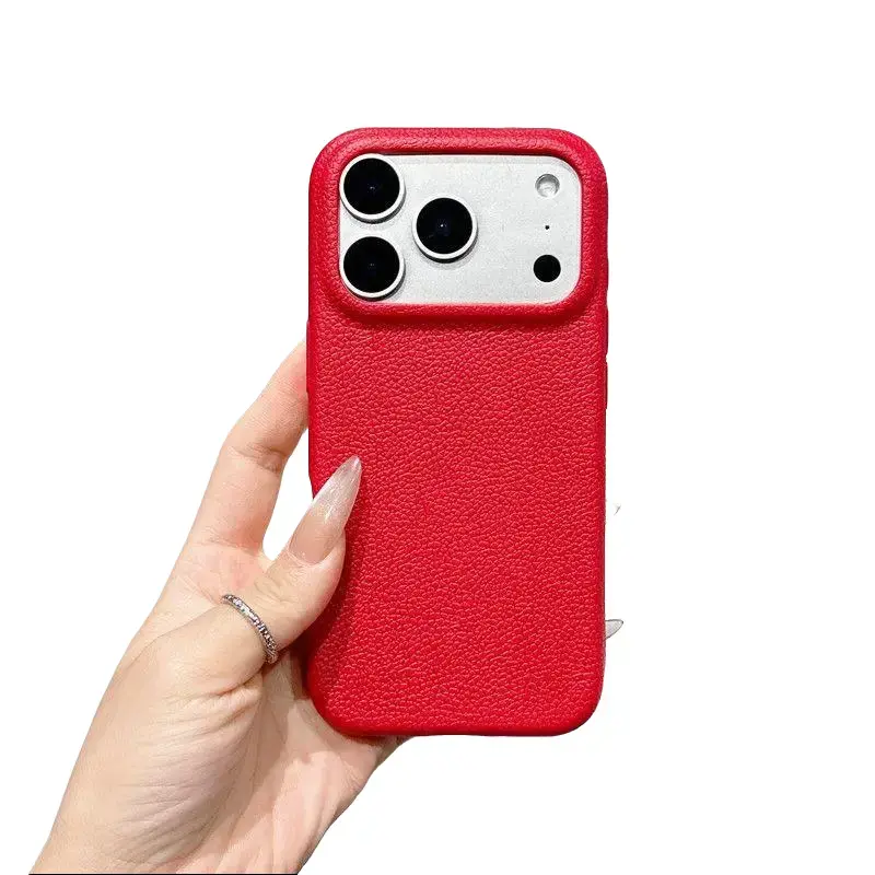 Chic Premium Litchi Grain Genuine Leather Personalized Cellphone Case for iPhone Series 12-18, Shockproof Slim Protection Cover, Fingerprint-Resistant, Non-Slip, Magsafe Compatible with Magsafe, Wireless Charging Ready Accessories