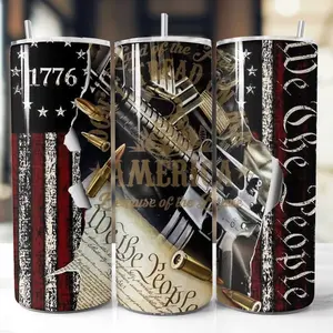 1776 America We The People Rights Pew Pew  20oz Tumbler with Lid and Straw