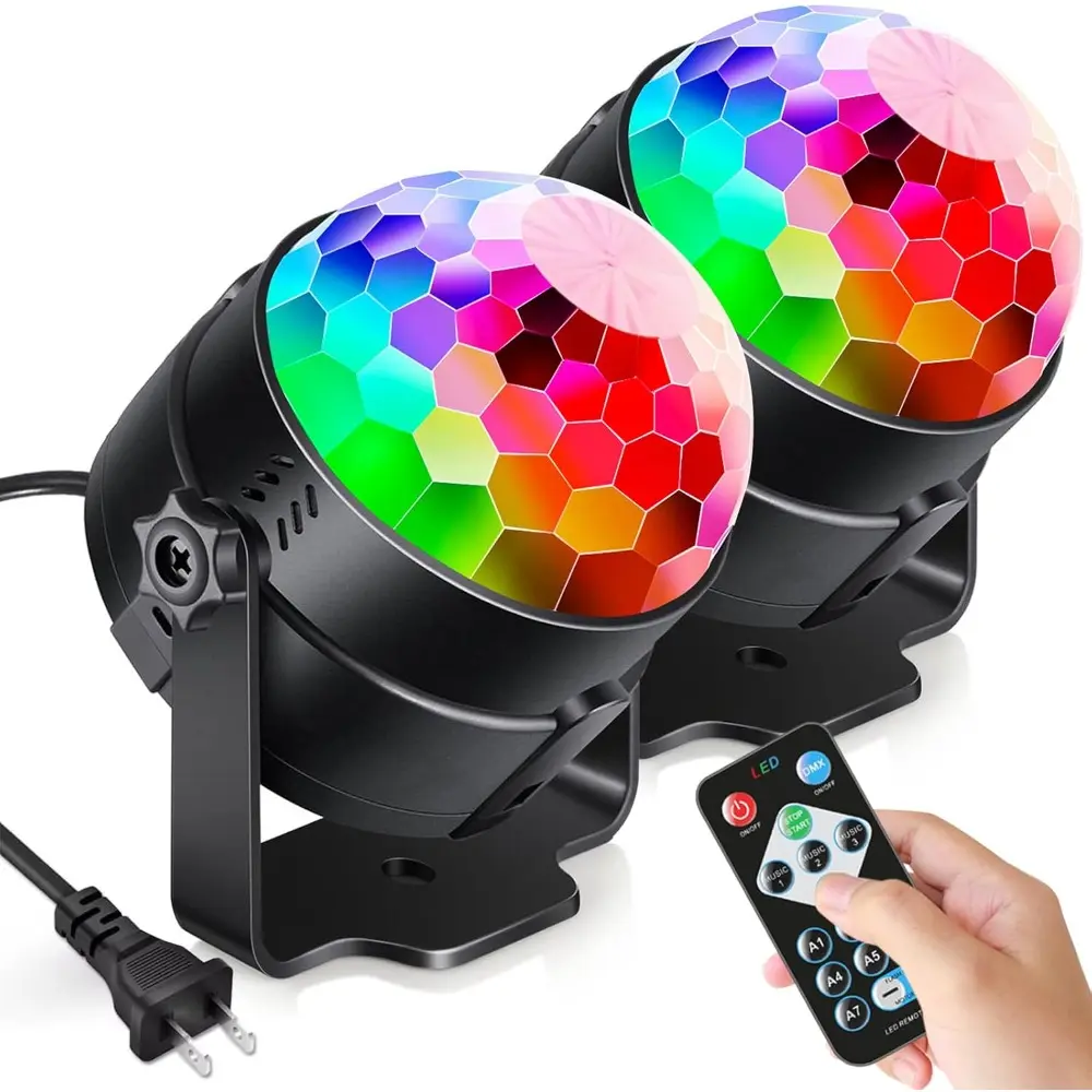2-Pack Sound Activated Party Lights with Remote Control, Disco Ball Light, DJ Strobe Lamp for Home Room Dance Party Supplies, White Elephant Gifts, Birthday, Christmas, Halloween Party Decorations