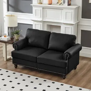 Modern Classic Design with Nails Living Room Sofa Leather Couch, Upholstered Imitation Cowhide Leather