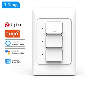 Smart Light Switch WiFi Zigbee, Wireless Switch, No Neutral Wire, Panel Mount, Push Button, 1/2/3 Gang, Ac100v-250v, Smart Voice Control Compatible with Alexa&Google Home