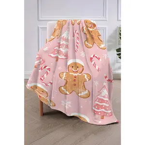 Pink Christmas Gingerbread Candy Cane Soft Throw Blanket