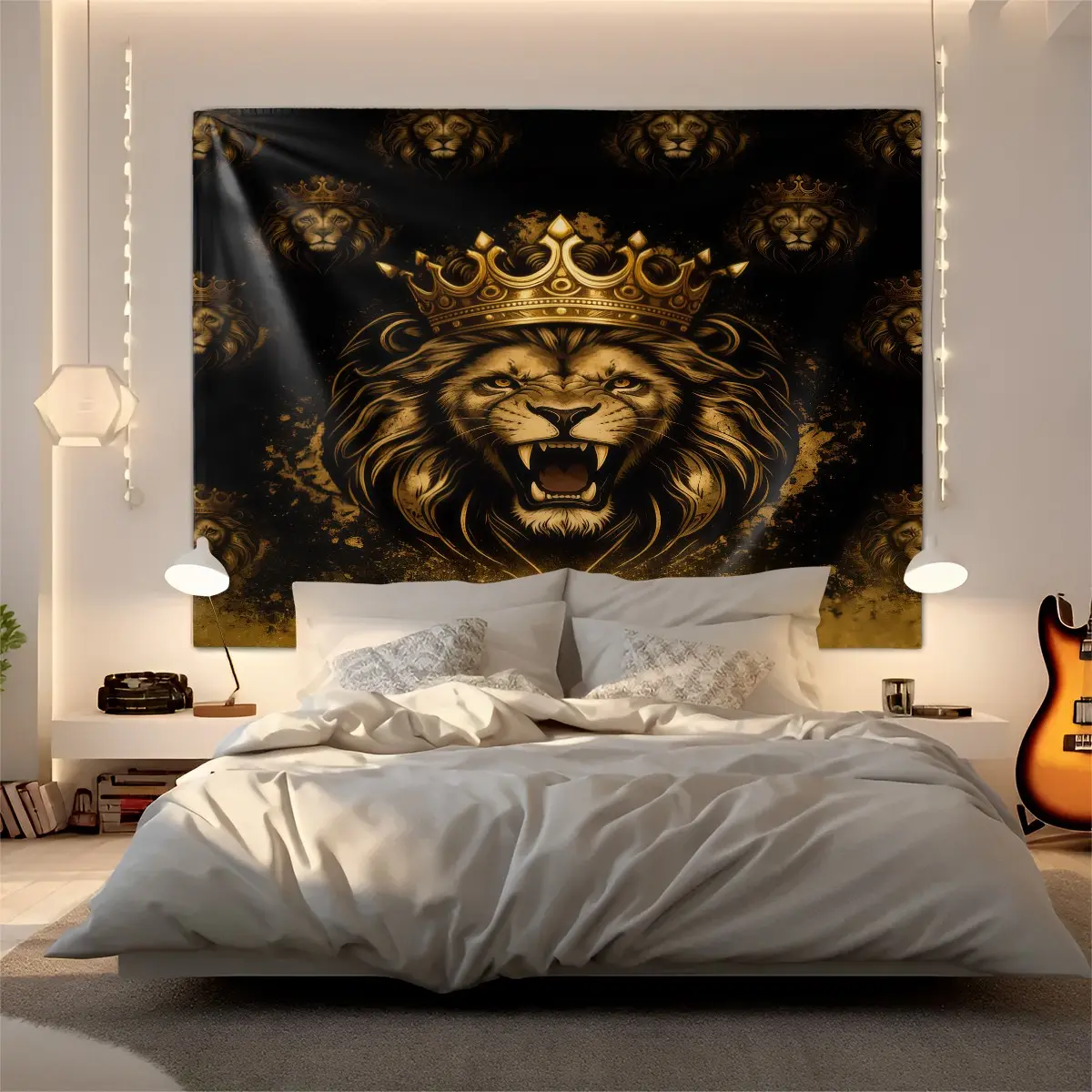 Home Decoration Crown Lion Pattern Tapestry, Fashionable Room Flags, Unique Wall Art in Living Room and Bedroom, Suitable as Birthday and Daily Holiday Gifts