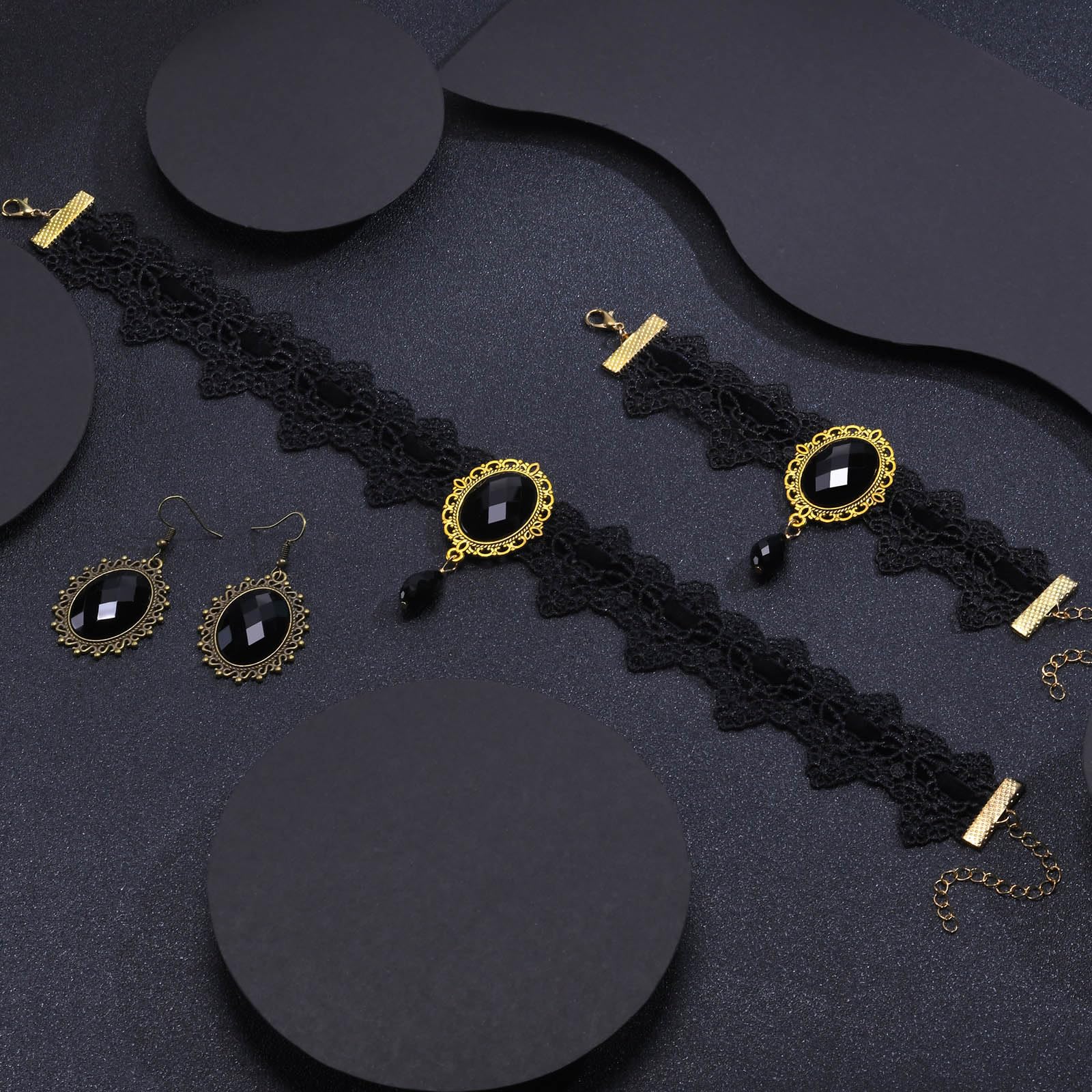 Halloween Ghost Jewelry Set Beaded BOO Pumpkin DIY Pendant Necklace Drop Earrings Gothic Lace Vampire Pendant Chain For Costume Party 16in+2in Extension