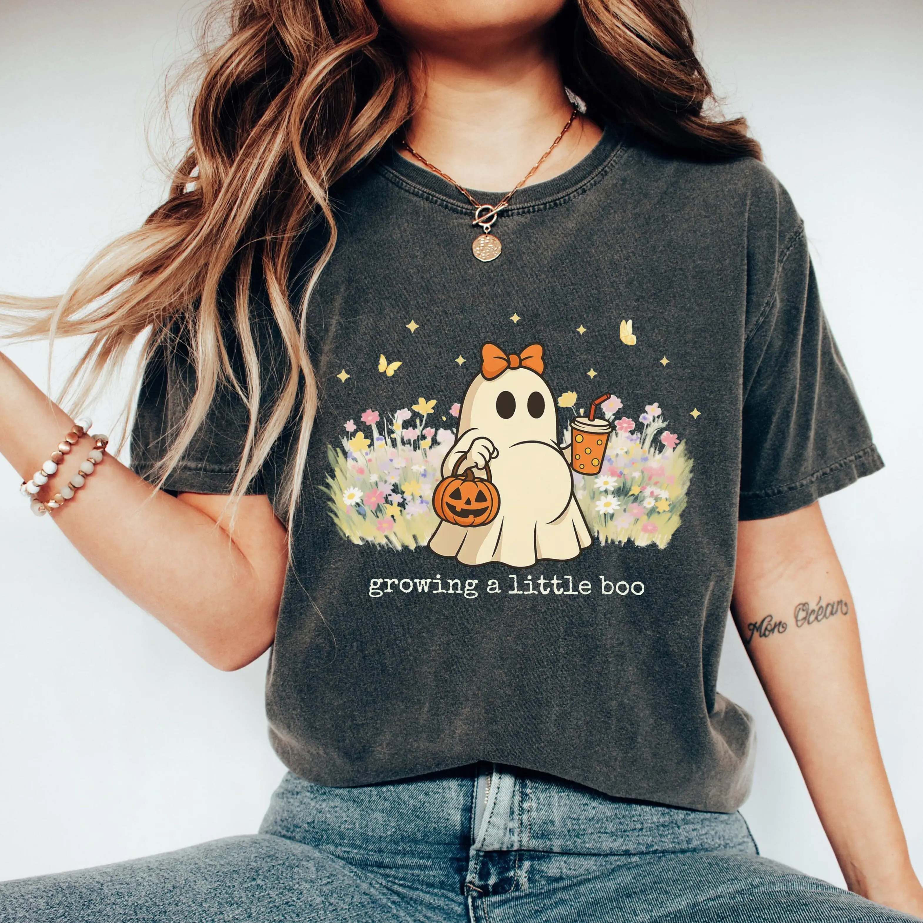 Growing A Little Boo T-Shirt, Funny Halloween Pregnancy Announcement Tee, Cute Maternity Graphic Shirt, Retro Spooky Baby Reveal Tee, Fall Pumpkin Season Shirt