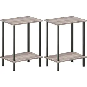 End Tables Set of 2, Small Side Table, Nightstand with 2-Layer Storage Shelves, Sofa Table for Small Spaces, Living Room, Bedroom,  Frame, Easy Assembly, Greige and Black BG09BZP201