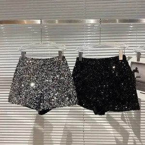 2025 New Full Sequined Shiny Heavy-Duty Zipper Nightclub Socialite Hot Pants for Women GARMENTARY