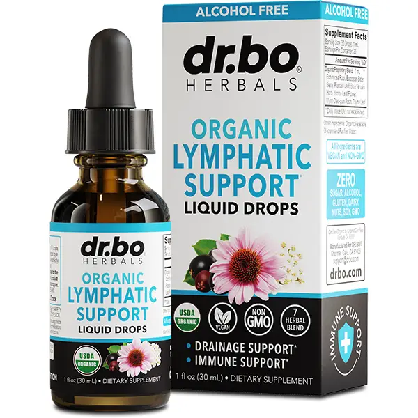 Dr. Bo Lymphatic Support Herbal Blend Liquid Drops - USDA Organic Lymphatic Cleanse - Echinacea, Elderberry, Blue Vervain & Vegan - 30 Servings