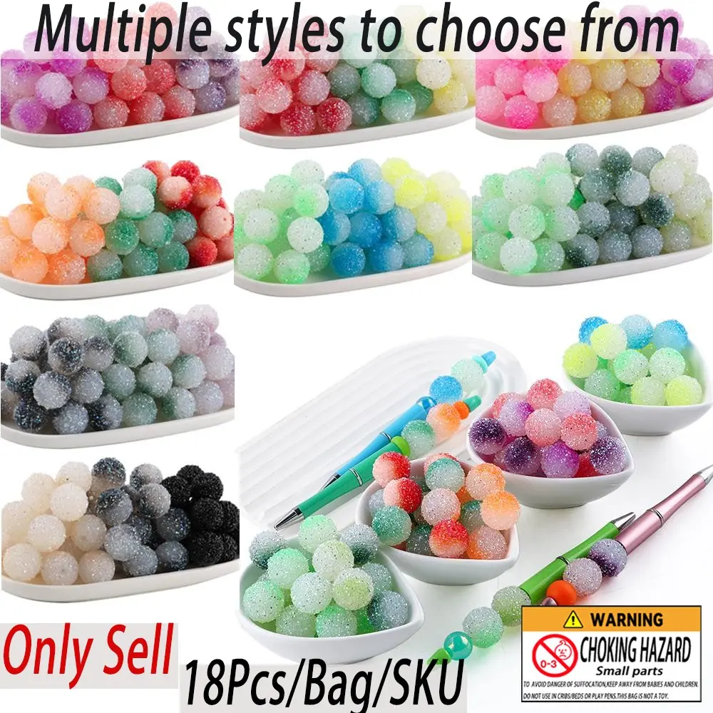 18pcs, Acrylic, Acrylic Beads Mix, color blocked sugar sand beads, 3 color combinations, suitable for DIY handmade jewelry making, ballpoint pens, keychain pendants, etc., Diy Beading