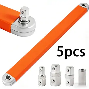 5pcs/set Offset Extension Wrench, Zero Degree RatchetExtension Set Impact Ready Socket Wrench Extender Toolwith 1/2", 1/4", 3/8" Drive Adapters and 1/4" Socket forTight Place, tools and gadgets for him, tools formechanics，orange