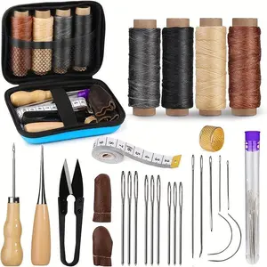 1set Leather Working Kit] Leather Sewing Kit - Large-Eye Stitching Needles, Waxed Thread, Leather Upholstery Repair Kit, Leather Working Tools and Supplies, Sewing Supplies Crafts